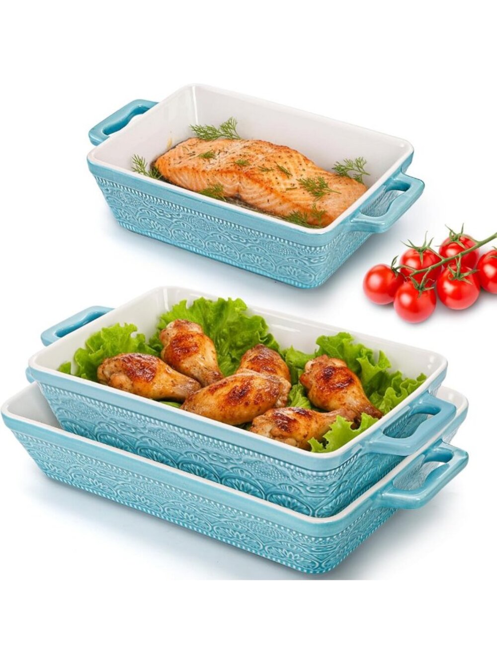 Elegant Set of 3 Ceramic Baking Dishes with Handles - Versatile Casserole